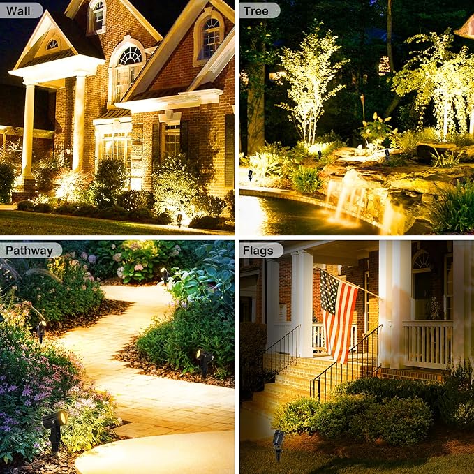 Solar Spot Lights Outdoor, Solar Landscape Spotlights IP65 Waterproof 9.8ft Cable,Auto On/Off Outdoor Wall Lights for Garden Yard Driveway Porch Walkway Pool (3000K Warm White) CREPOW