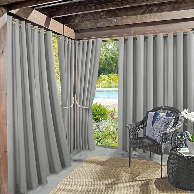 Sun Zero Marina Indoor/Outdoor UV Protectant Energy Efficient Grommet Curtain Panel, 54" x 84", Gray SunZero%E2%84%A2