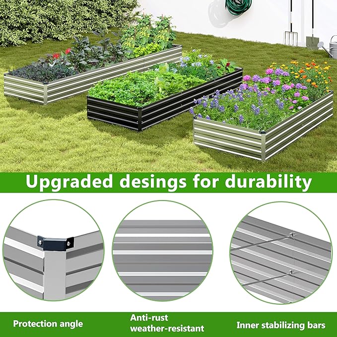 2PCS 9x3x1ft Galvanized Raised Garden Bed Kit, Galvanized Planter Raised Garden Boxes Outdoor, Large Metal Raised Garden Beds for Vegetables,Silver Easllre
