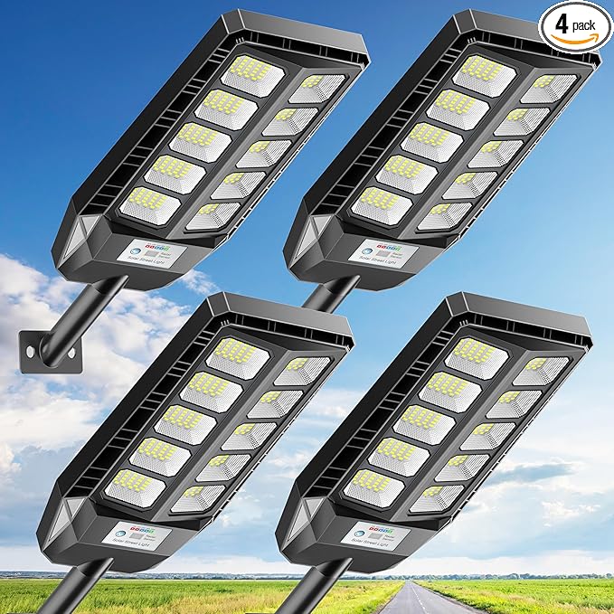 Solar Lights Outdoor, IP66 Waterproof Street Lights Outdoor, 6500K Dusk to Dawn Solar Security Flood Lights Motion Sensor with Remote Control for Yard, Entryway Garage, Porch 4 Pack DEEPN