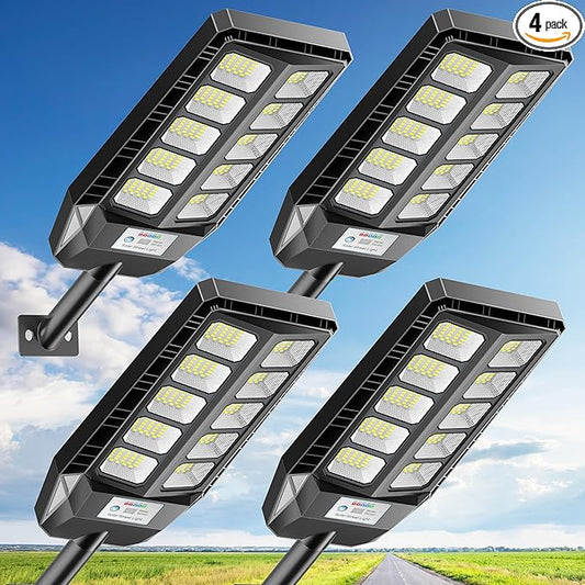 Solar Lights Outdoor, IP66 Waterproof Street Lights Outdoor, 6500K Dusk to Dawn Solar Security Flood Lights Motion Sensor with Remote Control for Yard, Entryway Garage, Porch 4 Pack DEEPN