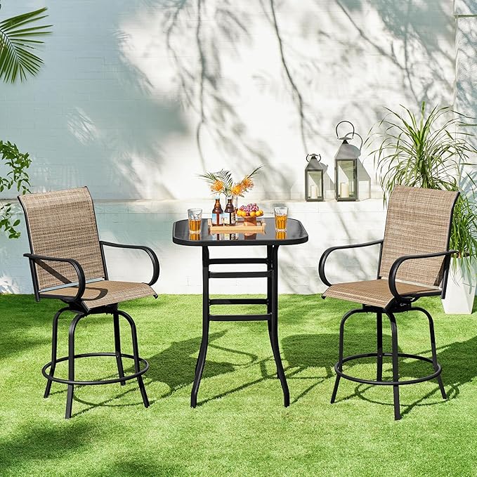 Yaheetech Patio Swivel Barstools Outdoor Chairs Set of 4, High Bistro Stools Outdoor Furniture, All-Weather Patio Stools for Outside, Beach, Lawn, Poolside and Garden, Black/Brown Yaheetech