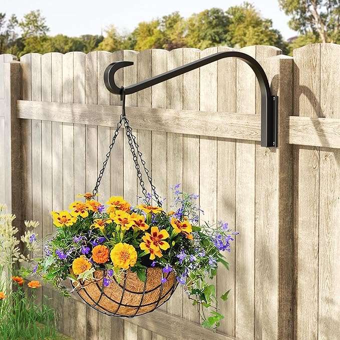 16 Inch 2 Pack Plant Hangers for Indoor/Outdoor Wall Mount - Heavy Duty Hanging Plant Holder & Bird Feeder Hooks, Decorative Black Metal Wall Hangers for Plants, Flower Baskets saffruff