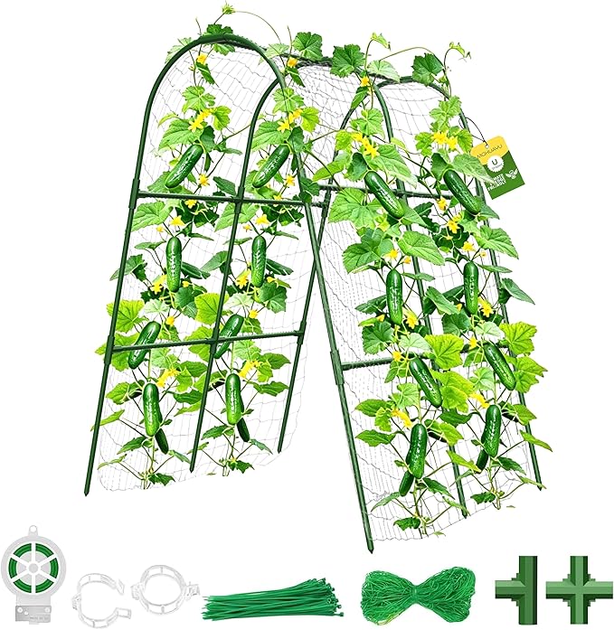 Cucumber Trellis for Raised Bed,U-Shape Garden Trellis for Climbing Plants Outdoor, Metal Arch Vegetables Trellis, Plant Support for Vine (Green, 31.5" Lx21.6 Wx47.2 H-Small) MQHUAYU