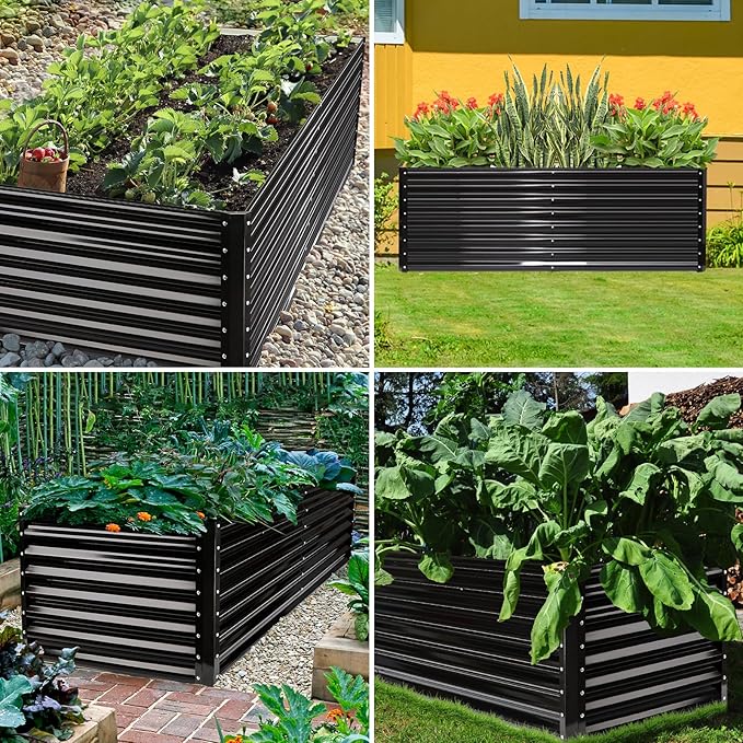 JERIA 8×4×2ft Galvanized Raised，Outdoor Metal Raised Garden Bed, Rectangular Deep Root Planter Box for Vegetables, Flowers, Herbs JERIA