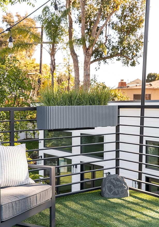 Veradek Demi Series Railing Planter - Hanging Planter Box for Windowsill/Balcony | Plastic-Stone Composite w/Railing Bracket | Modern Décor for Flowers VeradekOutdoor