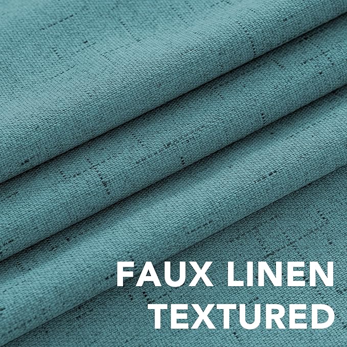 H.VERSAILTEX Linen Blackout Curtains 72 Inches Long 100% Absolutely Blackout Thermal Insulated Textured Linen Look Curtain Draperies Anti-Rust Grommet, Energy Saving with White Liner, 2 Panels, Teal HVERSAILTEX