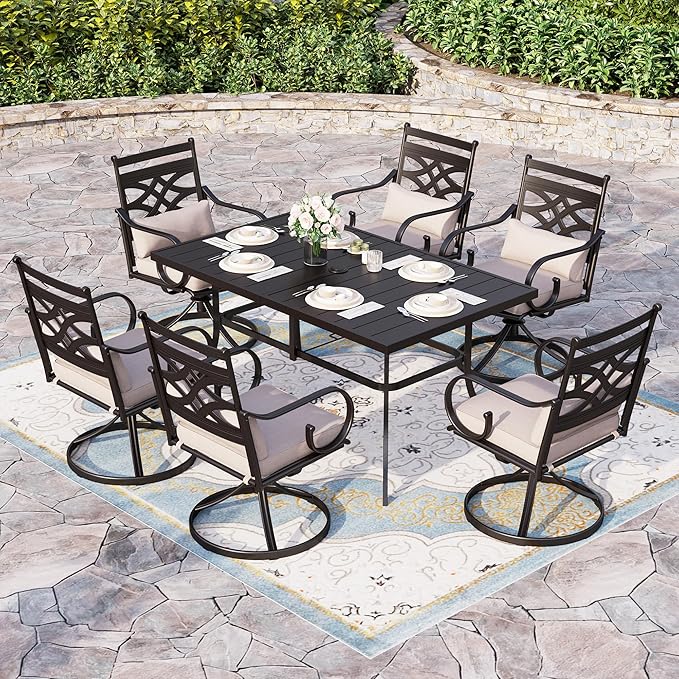 Sophia and William Swivel Patio Dining Set for 6, Outdoor Table and Chairs, Removable Seat Cushions, 59" Black Patio Dining Table SophiaWilliam