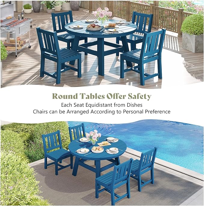 AMERLIFE 5 Piece HDPE Outdoor Dining Table & Chairs Set, All-Weather Patio Table and Chairs Set Furniture with Umbrella Hole for Garden, Backyard, Poolside, Seaside, Blue AMERLIFE