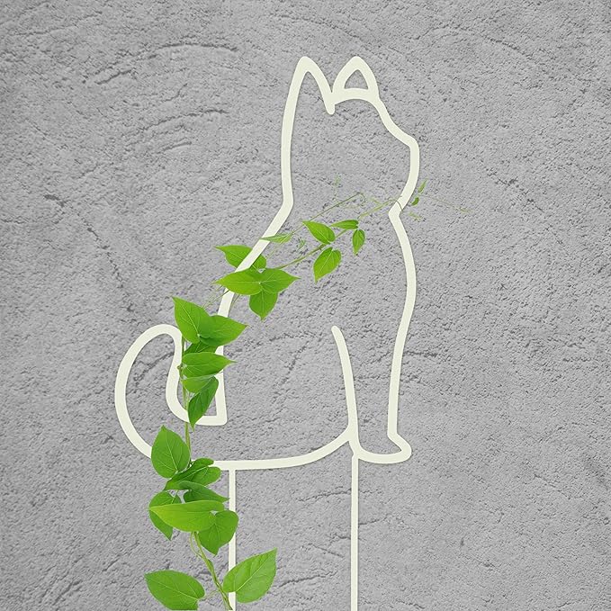 Cat-Shaped Small Trellis for Potted Plants, 13 inches Hoya Trellis 2 Pack, Metal Plant Trellis for Climbing Plants Indoor, Houseplants Trellis Indoor (White) Rootora