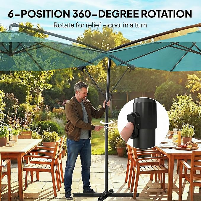Outsunny 10 ft Offset Patio Umbrella with Cover, Round Hanging Cantilever Umbrella with 6-Position 360° Rotation, Crank Handle, Tilt, Cross Base, Heavy Duty Outdoor Umbrella for Garden Outsunny