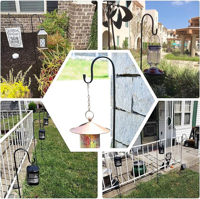 Ottsuls Bird Feeder Pole, 45 INCH Heavy Duty Shepherds Hooks for Outdoor with 5 Prong Base, Adjustable Stand Hanger for Garden Plant, Hummingbird Feeder, Lantern, Hanging Wedding Decor (1 Pack) Ottsuls