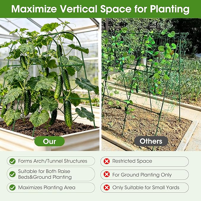 Cucumber Trellis for Raised Bed,U-Shape Garden Trellis for Climbing Plants Outdoor, Metal Arch Vegetables Trellis, Plant Support for Vine (Green, 31.5" Lx21.6 Wx47.2 H-Small) MQHUAYU