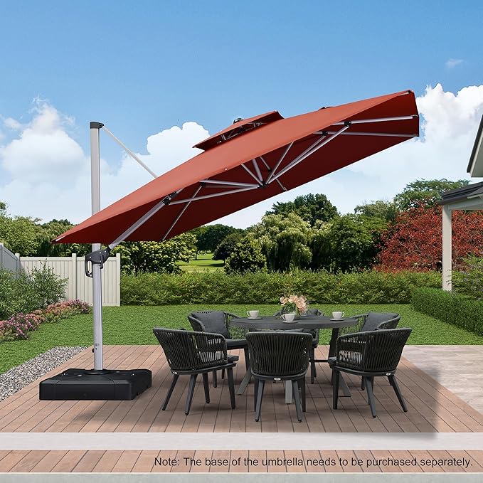 PURPLE LEAF 11 Feet Double Top Deluxe Square Patio Umbrella Offset Hanging Umbrella Cantilever Umbrella Outdoor Market Umbrella, Brick Red PURPLELEAF