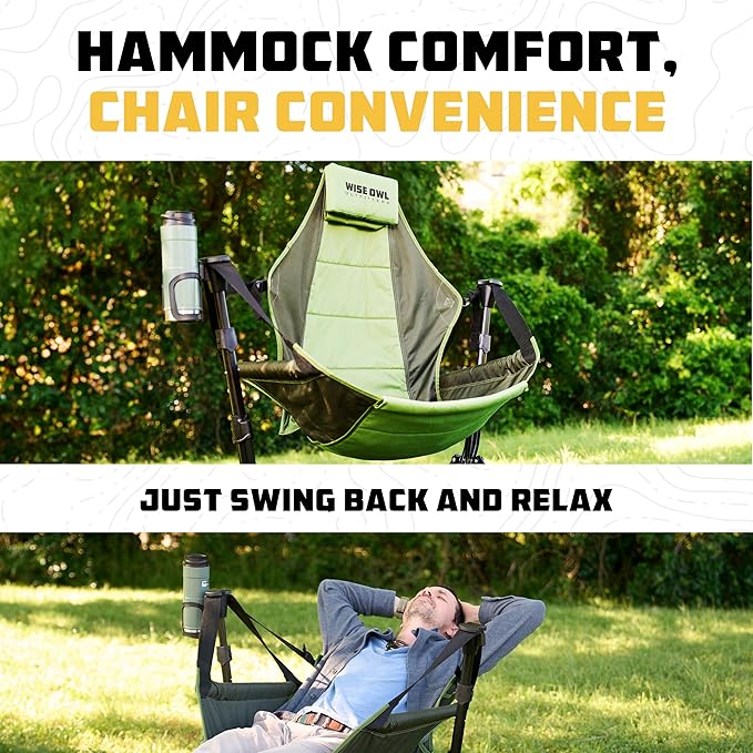 Wise Owl Outfitters Hammock Chair for Adults – Comfortable Portable Folding Rocking Camping Chair with Carry Bag – Great for Lawn, Campsite & Outdoors WiseOwlOutfitters