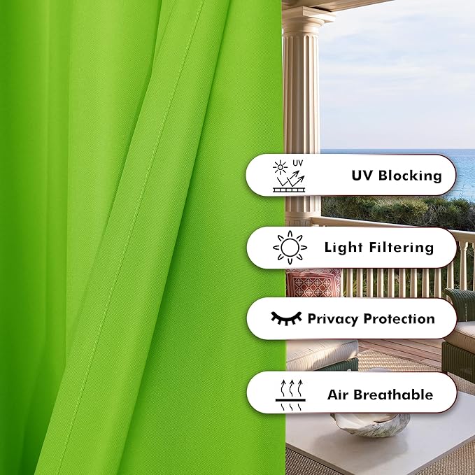 BONZER Outdoor Waterproof Curtains for Patio Privacy Grommet Light Filtering Outside Curtains for Gazebo, Porch, Pergola, Pavilion, 1 Panel, 54W x 95L inch, Green Bonzer