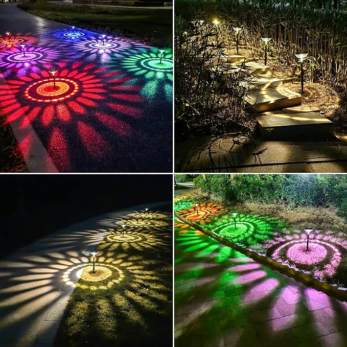 Nupostai Bright Solar Pathway Lights 2 Pack, Color Changing + Warm White LED, IP67 Waterproof Solar Garden Lights for Walkway, Yard, Backyard, Lawn Decorative Nupostai