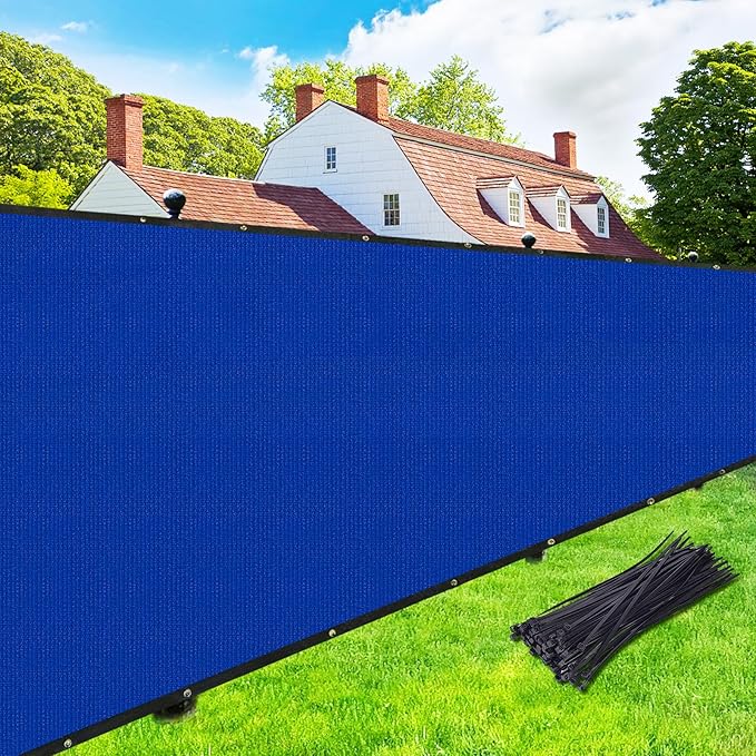 UPGRADE Privacy Screen 5' x 50' Fence Commercial Shade Cover with Brass Grommets Heavy Duty Perfect for Outdoor Back Yard, Blue, Customizable UPGRADE