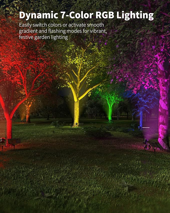 Ofuray Solar Spot Lights Outdoor, RGB Color Changing with 8 Lighting Modes, IP67 Waterproof Landscape Lights 9.8ft Cable, 12000mAh High Power Dusk to Dawn Solar Spotlights for Garden & Outdoor Décor Ofuray