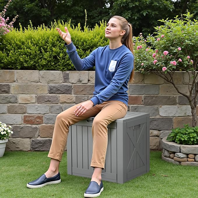 Devoko 40 Gallon Deck Box Outdoor Storage Box Waterproof for Patio, Large Outdoor Storage Bench Lockable for Outside (Gray, 40 Gallon) DEVOKO