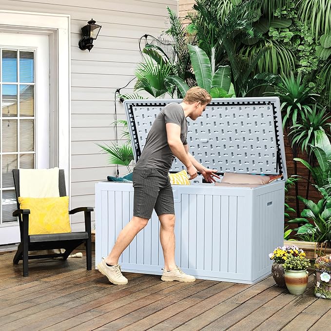 YITAHOME XXL 230 Gallon Large Deck Box,Outdoor Storage for Patio Furniture Cushions,Garden Tools with Flexible Divider,Waterproof,Lockable (White) YITAHOME