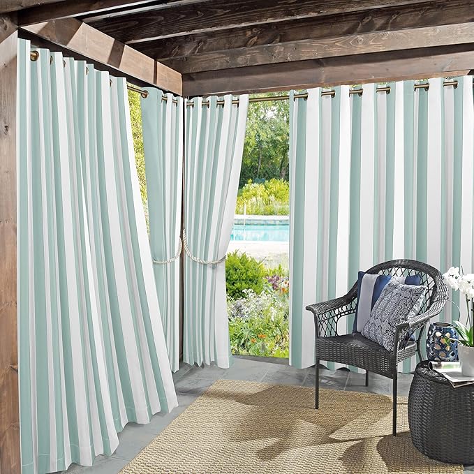 Sun Zero Valencia Cabana Stripe Indoor/Outdoor UV Protectant Energy Efficient Grommet Curtain Panel SunZero%E2%84%A2