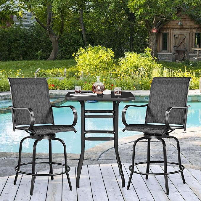 Yaheetech Patio Swivel Barstools Outdoor Chairs Set of 6, High Bistro Stools Outdoor Furniture, All-Weather Patio Stools for Outside, Beach, Lawn, Poolside and Garden, Black Yaheetech