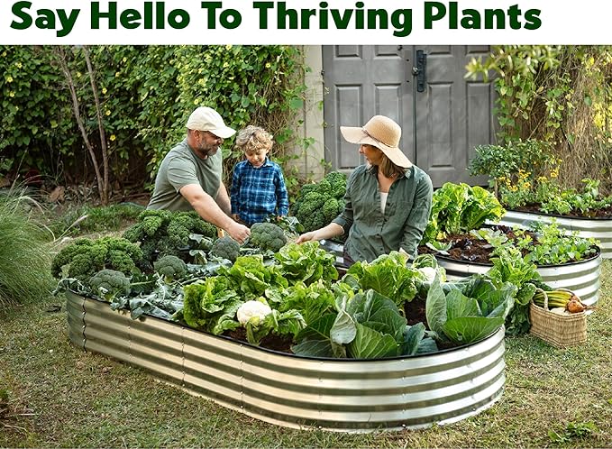 Plant & Plot Galvanized Raised Garden Beds Outdoor // 8×4×1 ft Planter Raised Beds for Gardening, Vegetables, Flowers // Large Metal Garden Box // Patented Tool-Free Design (Silver) PlantPlot