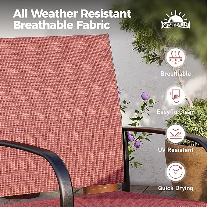 5 Piece Patio Dining Set for 4, 37'x37' Square Table with Umbrella Hole and 4 Metal Chairs, Outdoor Table and Chairs Set for Lawn, Backyard and Deck, Red SUNSHINEVALLEY