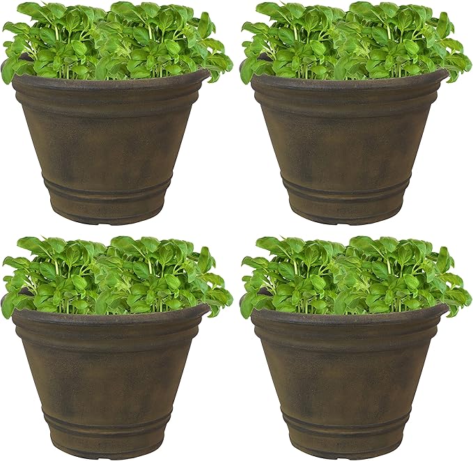 Sunnydaze 20-Inch Franklin Large Plant Pot - Polyresin Round Outdoor Planter with Drillable Drainage Hole - 4 Pack - Sable SunnydazeDecor