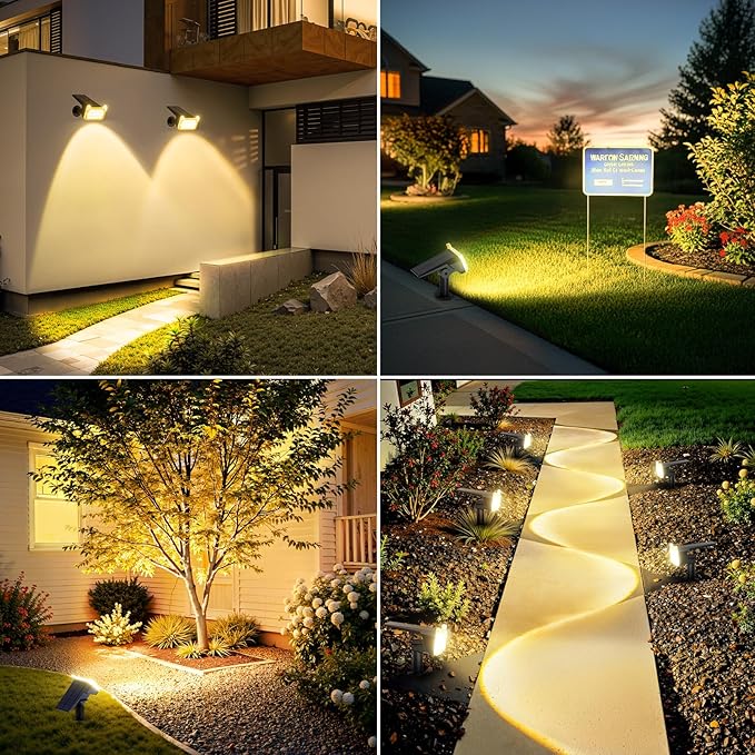 WdtPro Solar Spot Lights Outdoor Waterproof, Bright Solar Lights Outdoor with 16 Extra-Large LEDs, 3 Modes Landscape Spotlights, 2-in-1 Solar Powered Light for Yard Flag Garden, 4 Pack, Warm White WdtPro