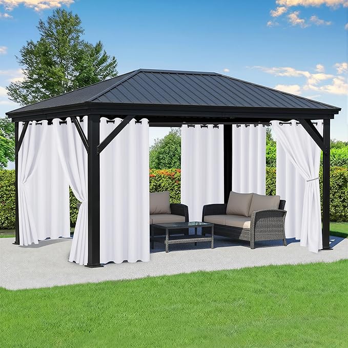 White Outdoor Curtains for Patio Waterproof - 8 Panels Privacy Weatherproof Outside Curtains with Grommets for Pergola, Gazebo, Porch, Cabana, Balcony, 54 x 95 Inch RichSets