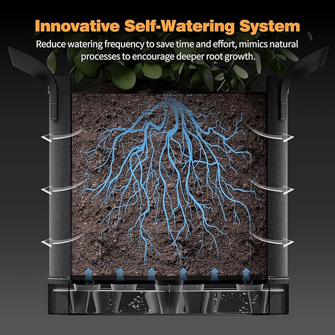 Self-Watering Grow Bags, 5-Pack 5 Gallon 420G Thick Nonwoven Fabric Pots with Reinforced Handles and Multi-Purpose Rings, for Low Stress Plant Training Fruits, Vegetables,and Flowers Patigrow