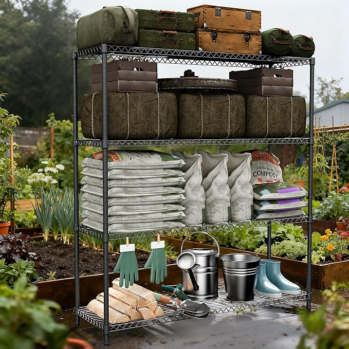 2400LBS 47.3" W Stand Shelf Wire Rust-Proof Outdoor Storage Shelving 4-Tier Utility Shelving Unit for Garden Home,Kitchen,Office Dark Grey 17.7" D x 47.3" W x 59.4" H MEIGAOPLASTICANDMETALHKCOLIMITED