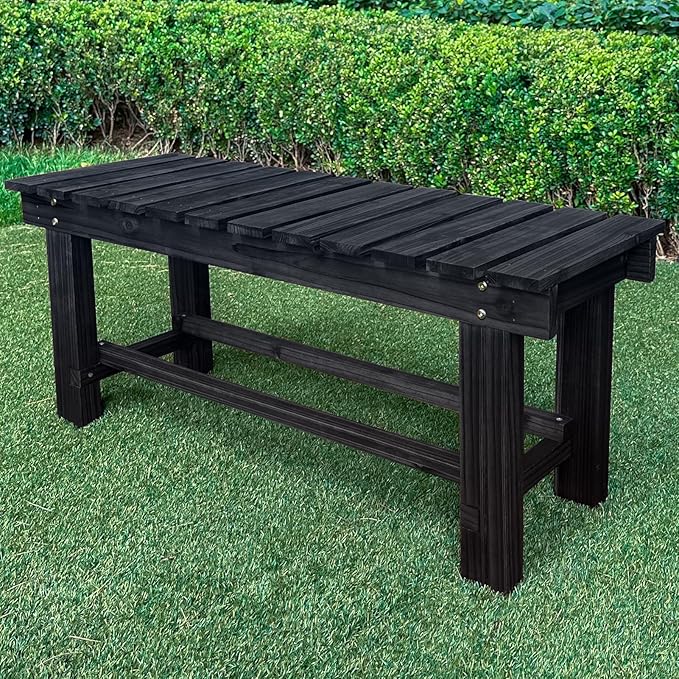 Outdoor Garden Bench, 2-Person Wood Patio Bench Weatherproof Outdoor Backless Bench, Anti-Corrosion and Anti-Rust Garden Benches for Garden Lawn Porch Park Backyard (Black,35.5''/90cm) LSPYYDS