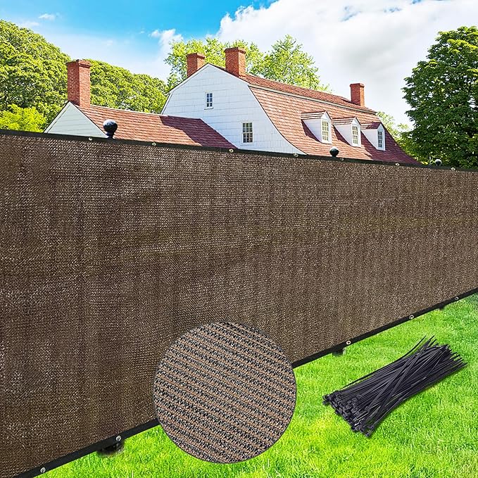 UPGRADE Privacy Screen 4' x 25' Fence Commercial Shade Cover with Brass Grommets Heavy Duty Perfect for Outdoor Back Yard, Mocha, Customizable UPGRADE