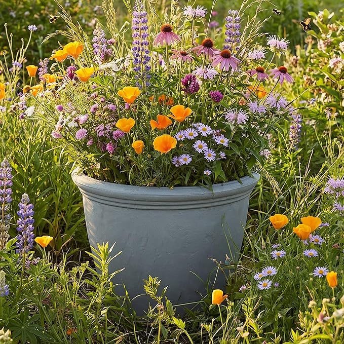 Sunnydaze 24-Inch Anjelica Large Plastic Pot for Plants - Outdoor Double-Walled Large Plastic Planter with Drillable Drainage Holes - Light Gray SunnydazeDecor