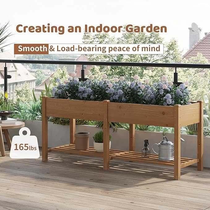 FILWH Raised Garden Bed with Legs Elevated Wooden Planter Box Stand Large Planter Stand Box for Fruits Vegetables Flowers with Divider with Bag- 72 * 24 * 30.5IN（Brown） FILWH