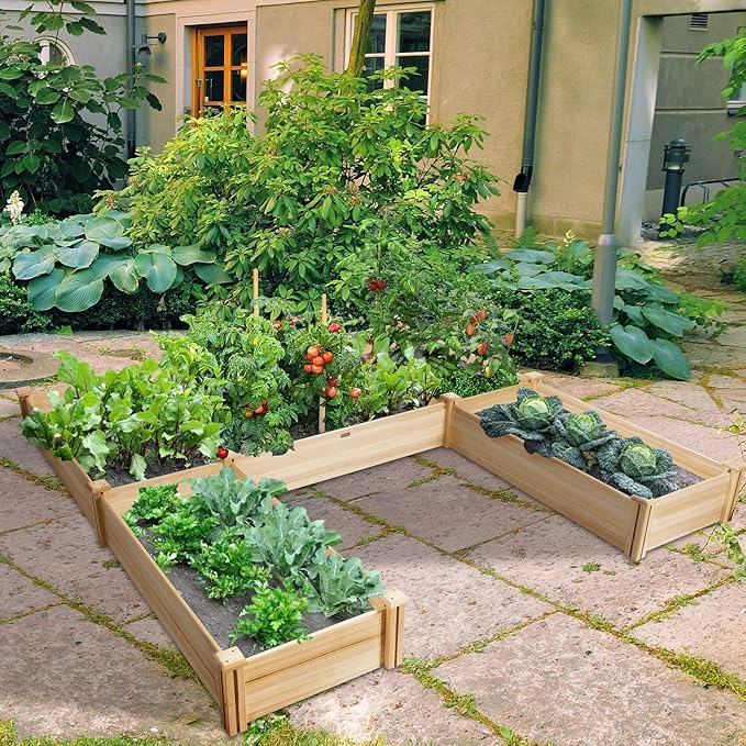 Giantex U-Shaped Raised Garden Bed, Wood Raised Garden Planter Box for Vegetables and Flowers, Easy Assembly, Garden Container for Backyard, Patio, Balcony (92.5" Lx95 Wx11 H) Giantex