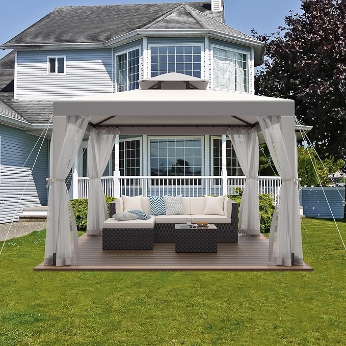 Patio Gazebo Tent Outdoor Canopy Shelter 10'x10' with Removable Netting,100 Square Feet of Shade for Garden, Backyard Deck and Lawns (Gray) GOJOOASIS