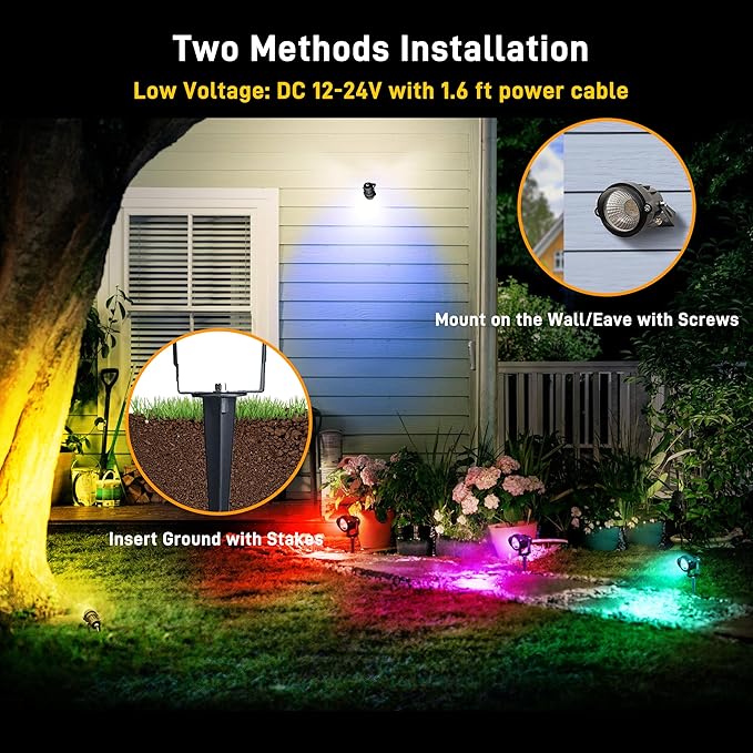 Christmas RGBW Landscape Spotlight,12W RGBW Color Changing Outdoor Spot Lights for Yard, Low Voltage LED Landscape Spotlight with Remote Control, IP65 Waterproof Yard Spotlgiht for Garden, 4 Pack UPONELED