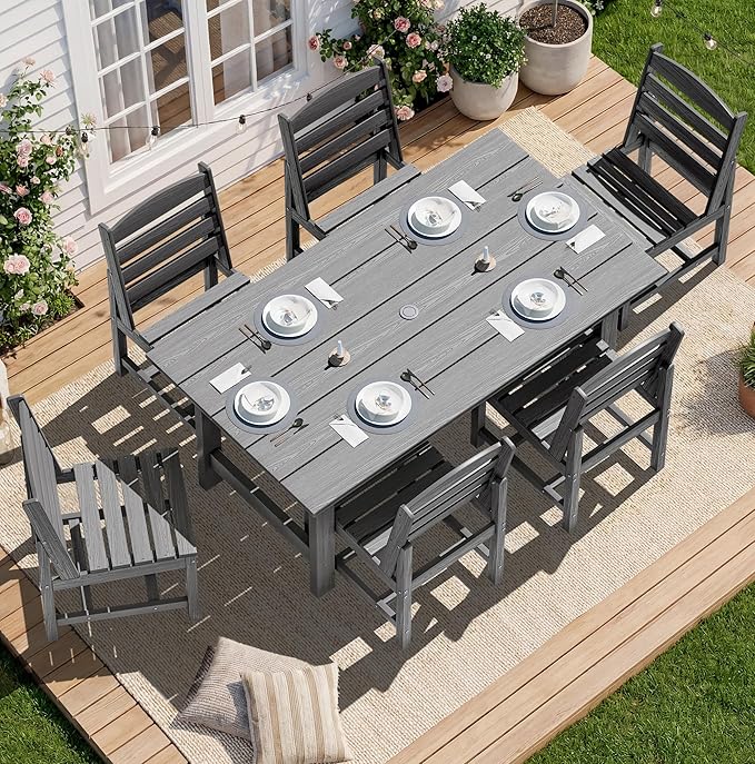 SERWALL Patio Dining Sets for 10 Person, HDPE Dining Set with 2 Tables, 8 Armless Chairs and 2 Armed Dining Chairs, Gray SERWALL