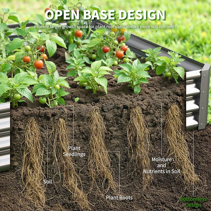 Galvanized Raised Garden Bed,Outdoor Planter Box Metal Patio Kit Planting Bed for Vegetables Flowers Herb (Galvanized, 4x2x1ft-2p) Anmiro
