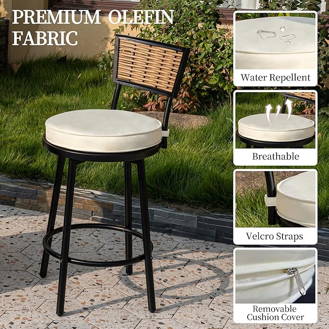PIZZELLO 5-Piece Patio Swivel Bar Set with 37" Height Propane Round Firepit Table and High Swivel Stools Chair Set of 4, Outdoor High Top Bistro Set for Poolside, Garden, Balcony(Black) PIZZELLO