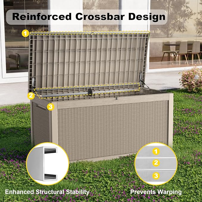320 Gallon Outdoor Deck Box, Lockable Waterproof Outdoor Storage Boxes For Garden Tools,Indoor Cushions,Accessories Outside Storage Resin Weatherproof Container(Grey) MAIUSCOLI