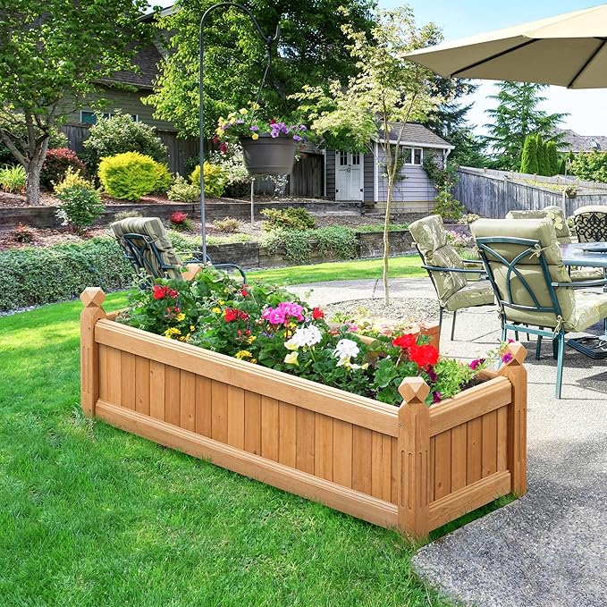 Yaheetech 43.5″ L×16″ W×14″ H Wooden Raised Garden Bed, Horticulture Wood Rectangular Garden Planter Outdoor, Raised Planter Box for Yard/Greenhouse/Vegetable/Flower/Herbs, Light Brown Yaheetech