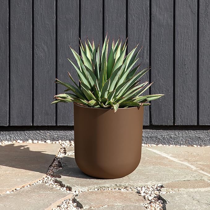 Veradek Round Lima Planter Pots for Indoor/Outdoor Garden Use | Made from Plastic & Concrete w/Drainage Holes | Modern Décor for Tall Plants, Flowers, Trees VeradekOutdoor