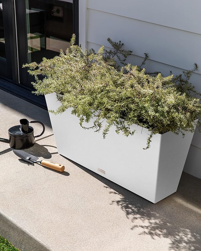 Veradek Pure Series Midori Trough Planter - Large Rectangular Planter for Indoor or Outdoor Deck/Porch | Durable All-Weather Use with Drainage Holes | Modern Decor for Shrubs, Flowers, Small Plants VeradekOutdoor