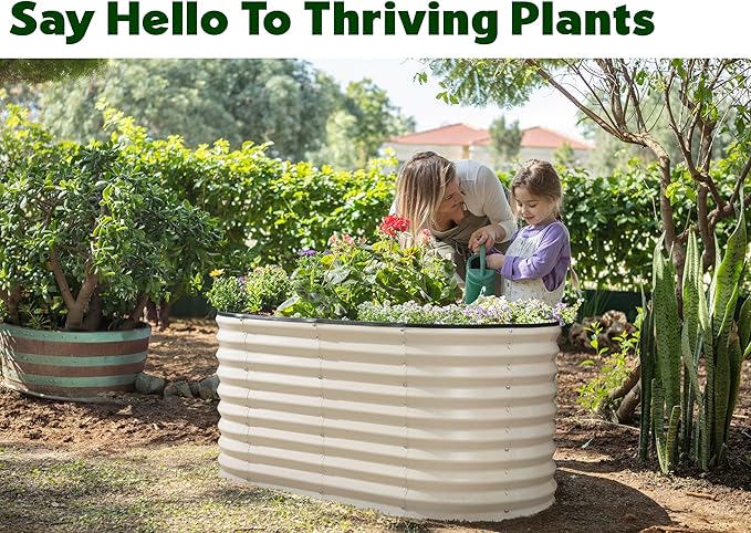 Plant & Plot Galvanized Raised Garden Beds Outdoor // 4×2×2 ft Planter Raised Beds for Gardening, Vegetables, Flowers // Large Metal Garden Box (White) // Patented Tool-Free Design PlantPlot