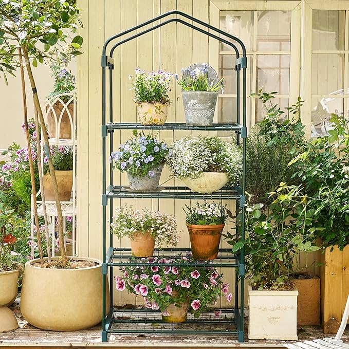 Mini Greenhouse for Indoor Outdoor, Plant Green House 4-Tier Rack Stand Portable Greenhouses with Durable PVC Cover for Seedling, 2.5x1.6x5.2 FT,Ideal Gardening Gifts for Women Men(PLGH704P) Purlyugreenhouse